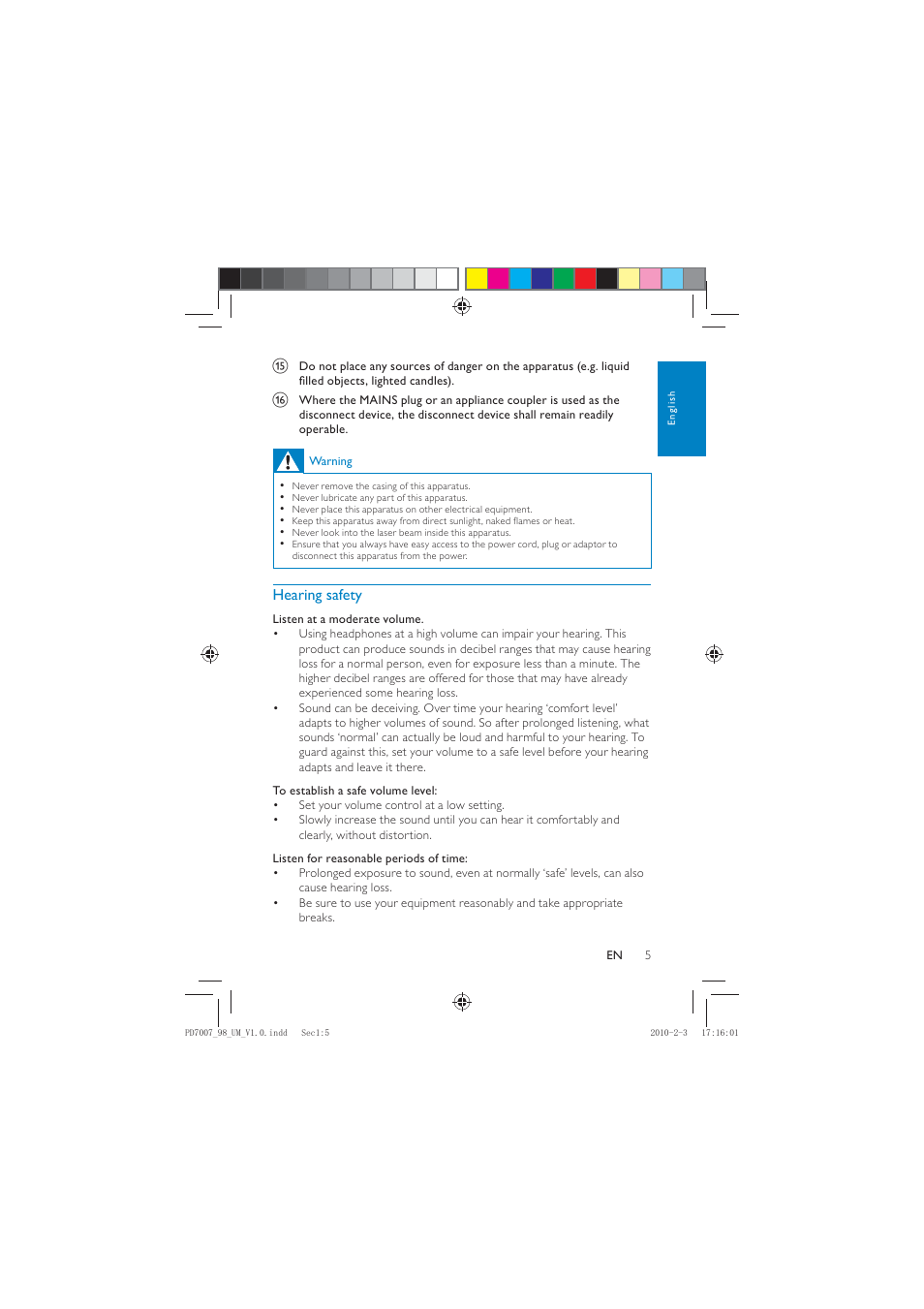 Hearing safety | Philips PD7007/55 User Manual | Page 4 / 26