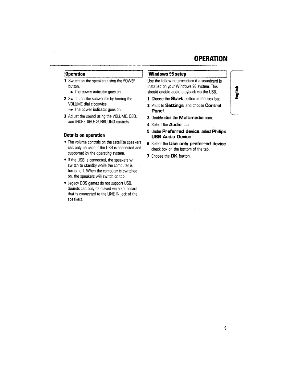 Operation, Windows 98 setup, Details on operation | Philips DSS 370 User Manual | Page 9 / 11