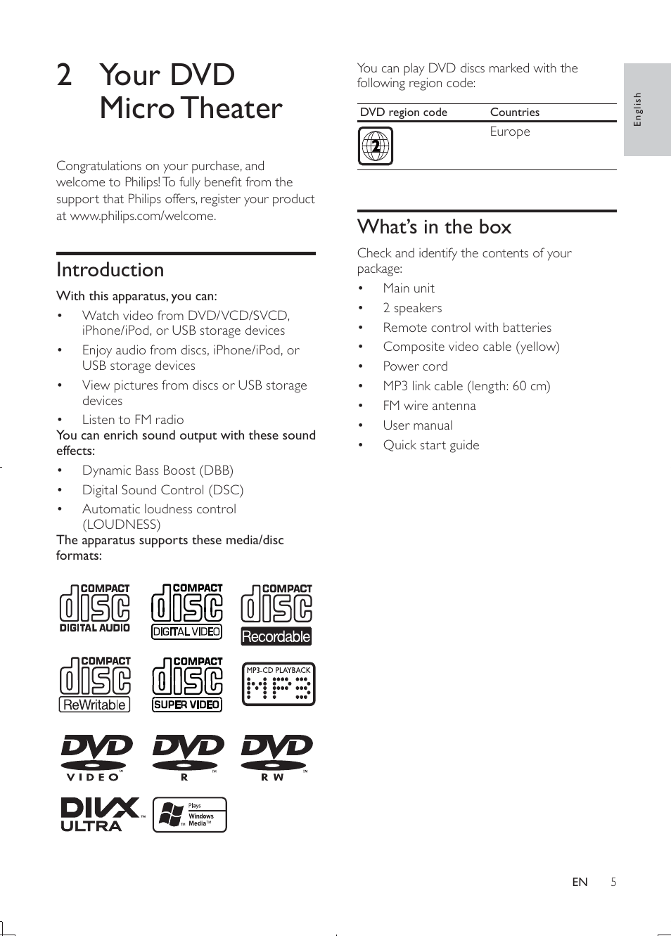 2 your dvd micro theater | Philips DCD322/12 User Manual | Page 7 / 31