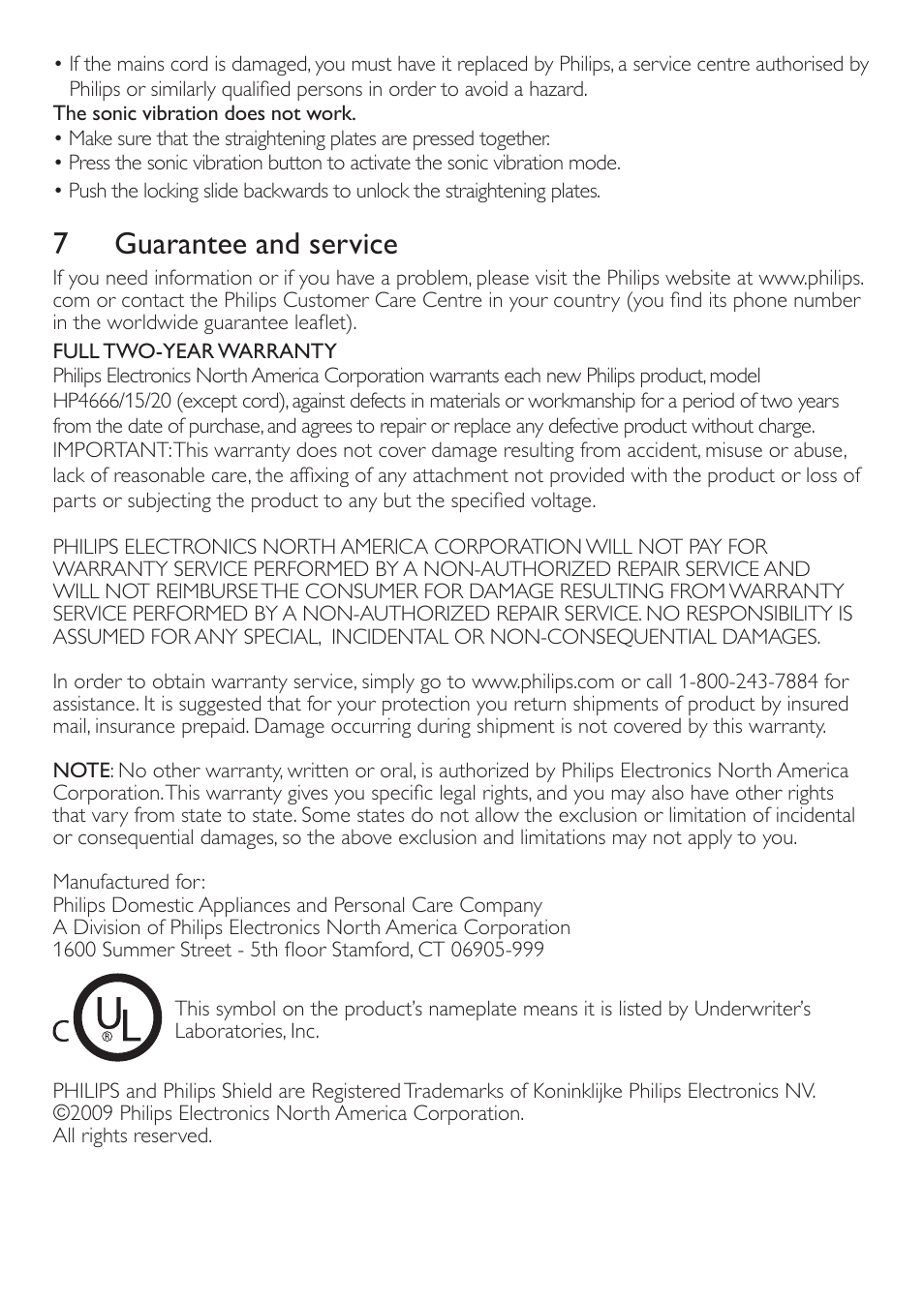 7 guarantee and service | Philips HP4666/15 User Manual | Page 6 / 8