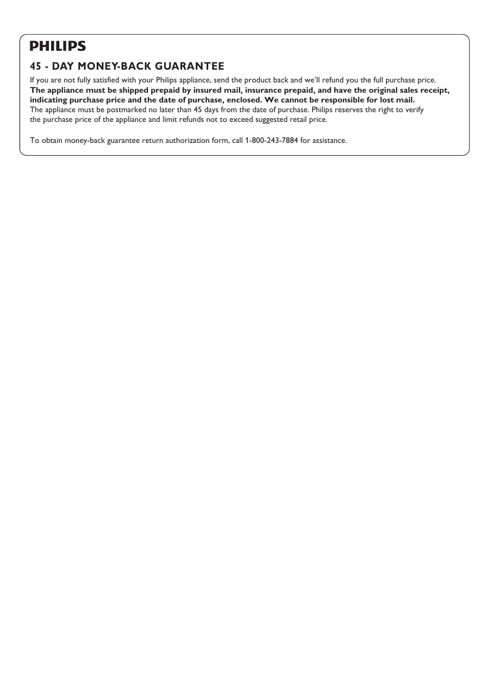 45 - day money-back guarantee | Philips HP4666/15 User Manual | Page 7 / 8