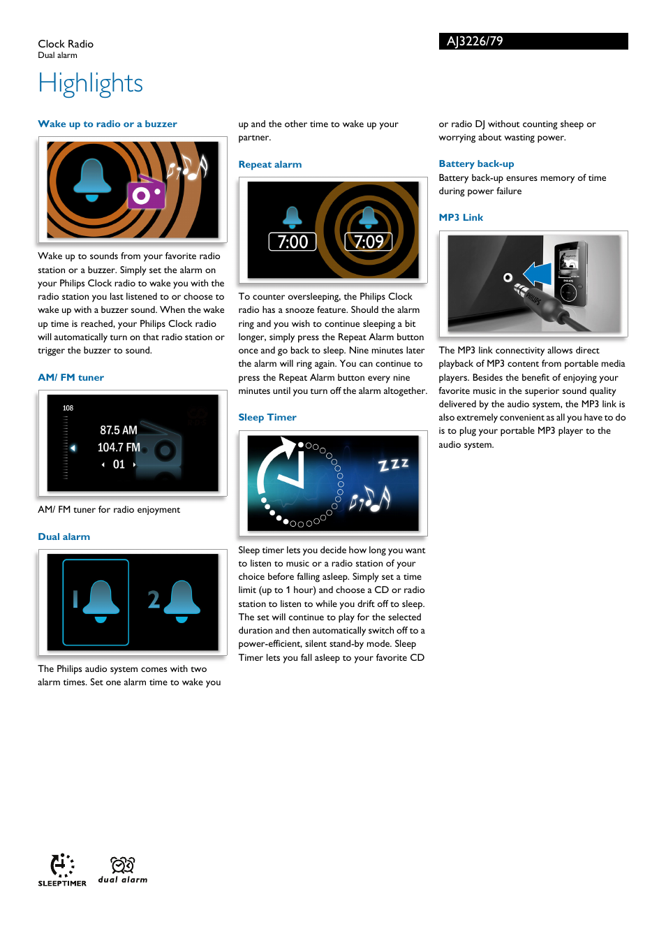 Highlights | Philips AJ3226 User Manual | Page 2 / 3