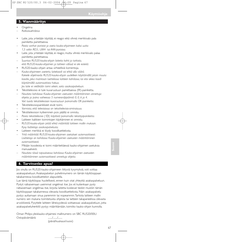 Philips SBC RU 520/00U User Manual | Page 67 / 78