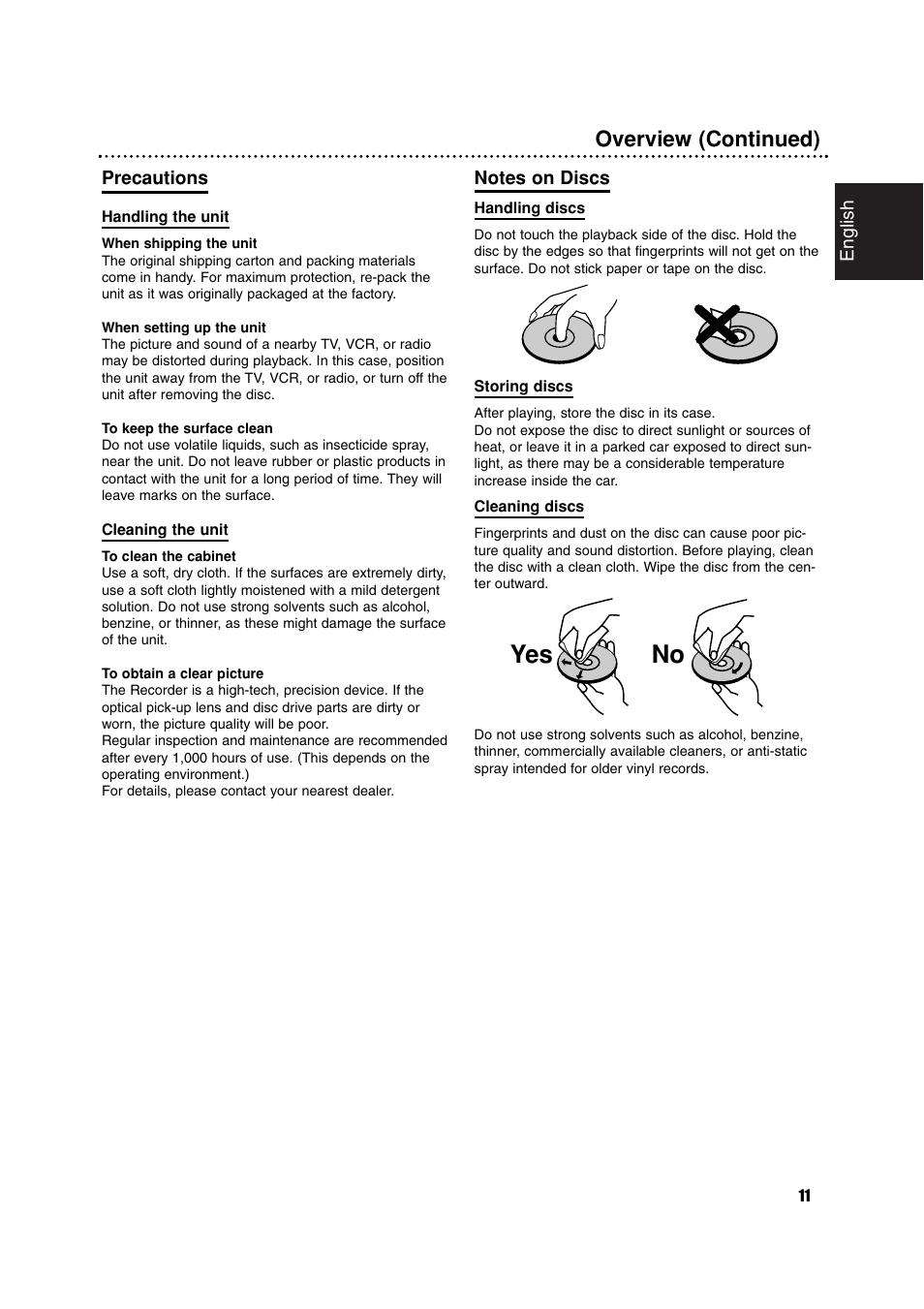 No yes, Overview (continued) | Philips RCP7005TP2L User Manual | Page 11 / 61