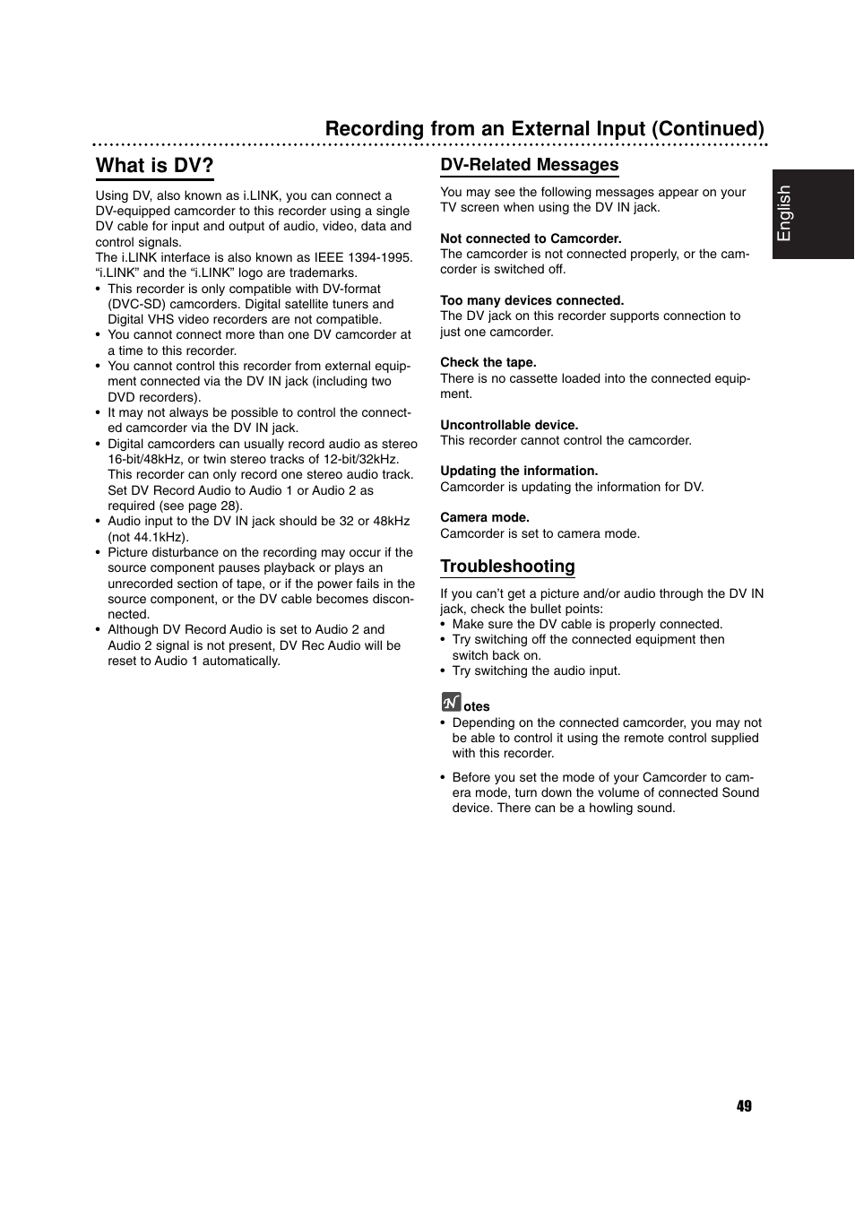 English, Dv-related messages, Troubleshooting | Philips RCP7005TP2L User Manual | Page 49 / 61