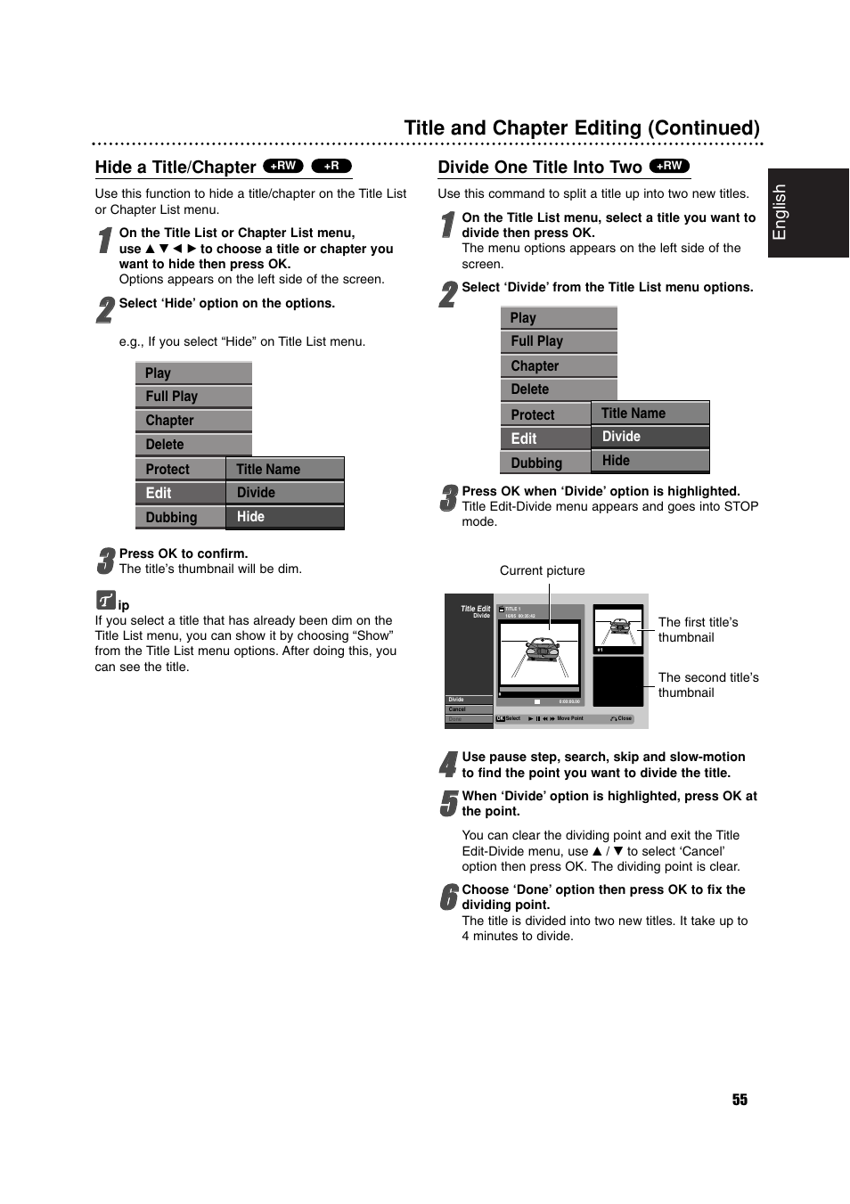 Title and chapter editing (continued) | Philips RCP7005TP2L User Manual | Page 55 / 61