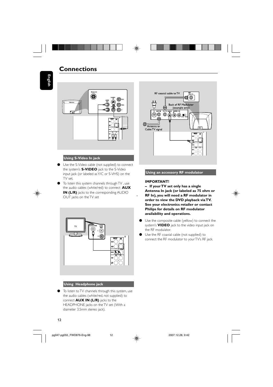 Connections | Philips FWD876 User Manual | Page 12 / 47