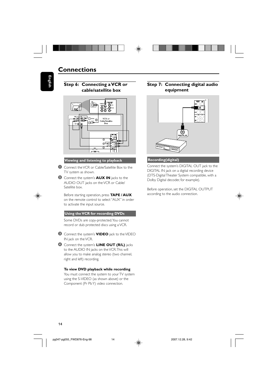 Connections | Philips FWD876 User Manual | Page 14 / 47