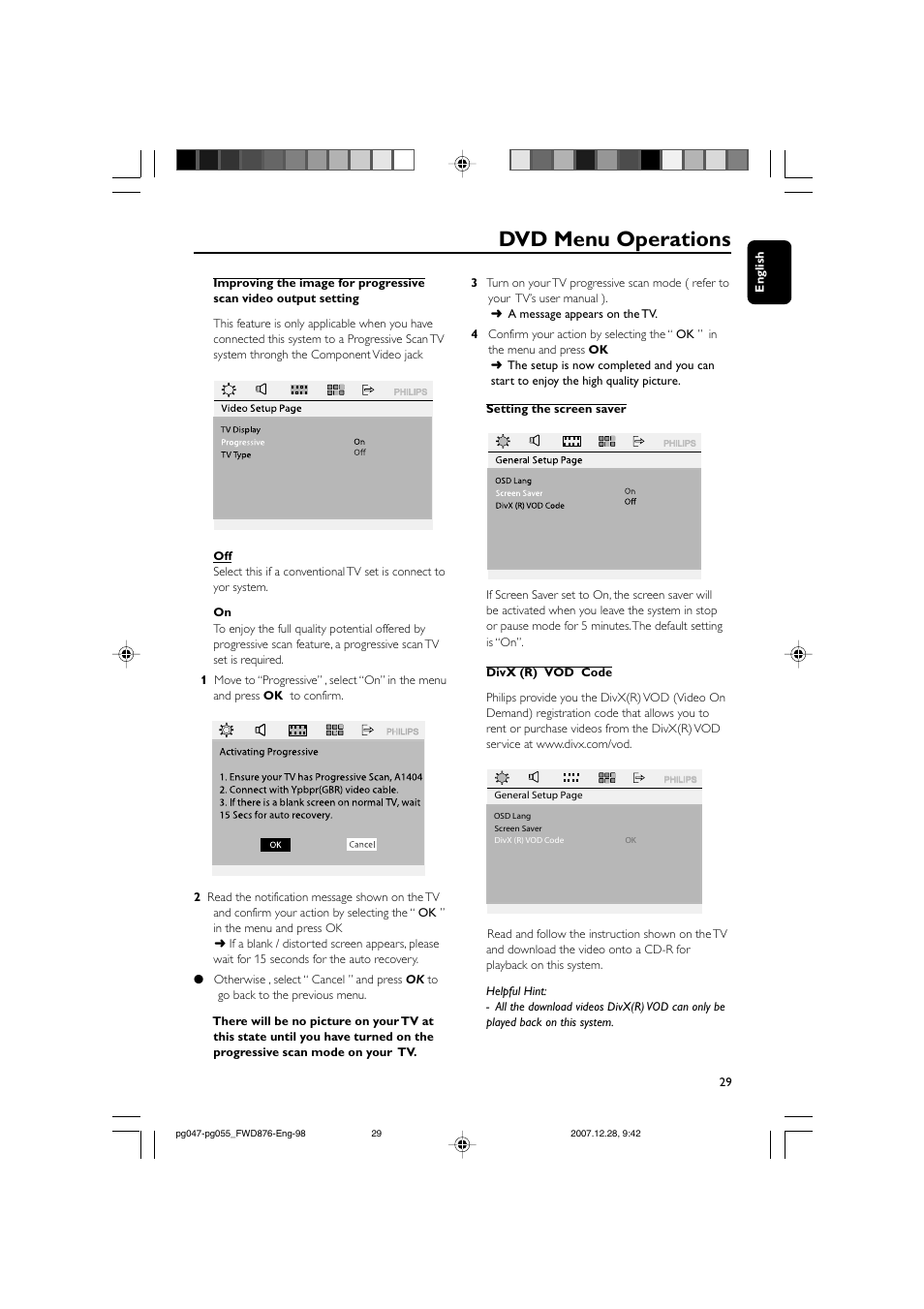 Dvd menu operations | Philips FWD876 User Manual | Page 29 / 47