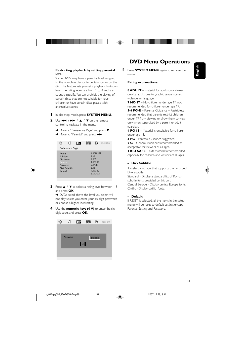 Dvd menu operations | Philips FWD876 User Manual | Page 31 / 47
