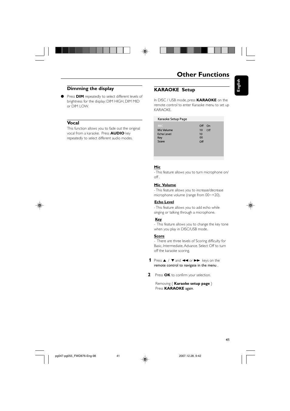 Other functions | Philips FWD876 User Manual | Page 41 / 47