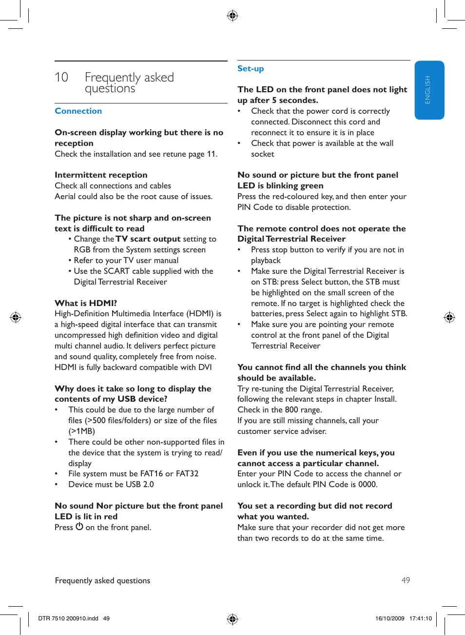 10 frequently asked questions | Philips DTR7510/05 User Manual | Page 49 / 60