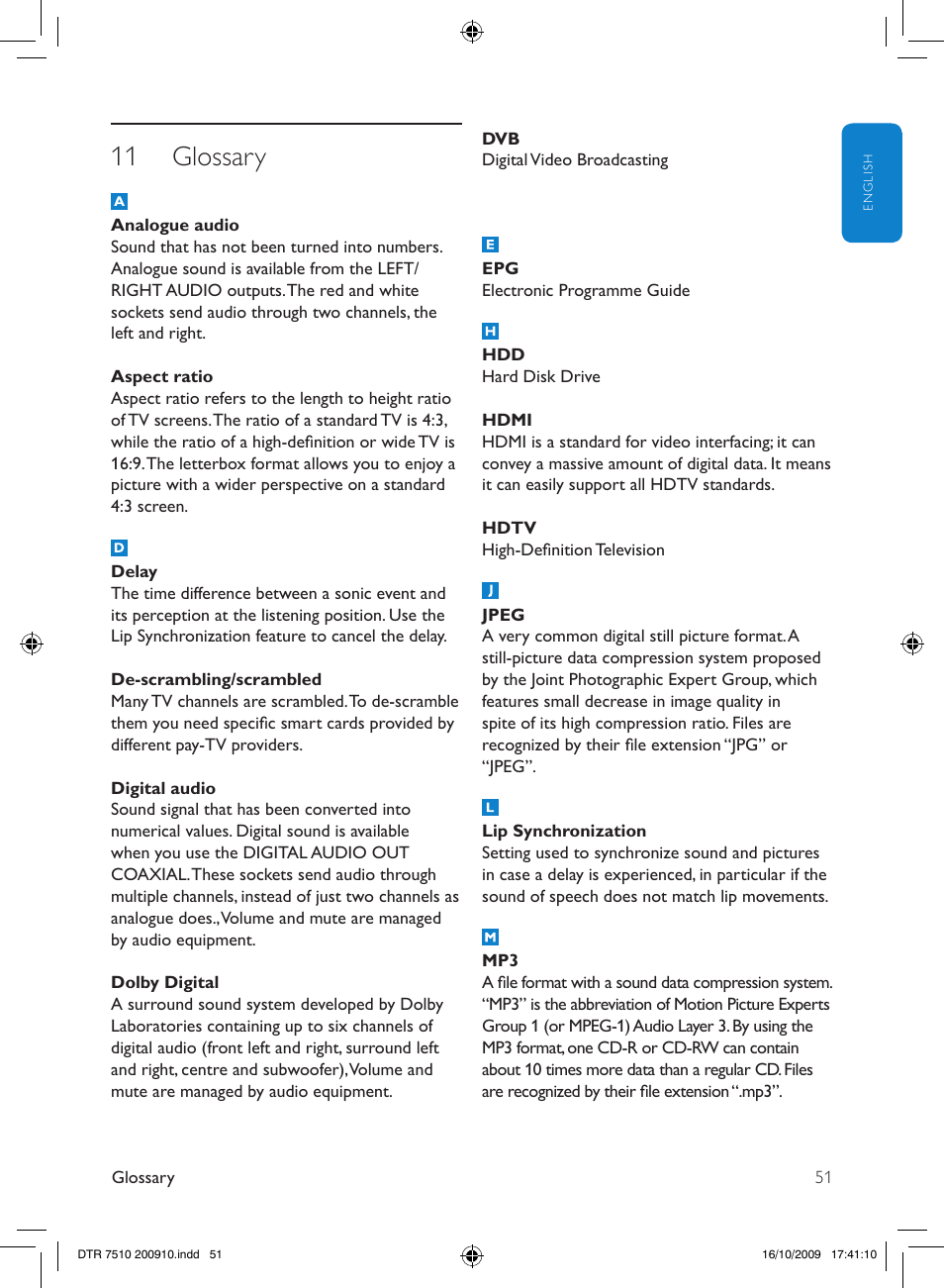 11 glossary | Philips DTR7510/05 User Manual | Page 51 / 60