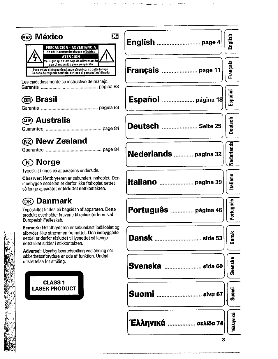 México, Brasil, Australia | N|) new zealand, Norge, Danmark, New zealand, English, Français, Español | Philips AZ 8048 User Manual | Page 2 / 13