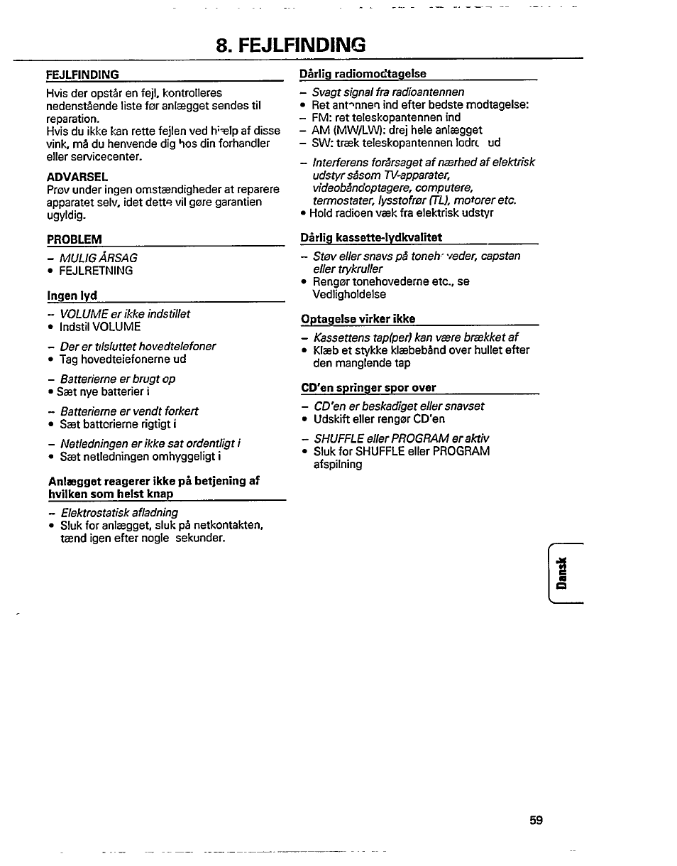 Fejlfinding | Philips AZ 8048 User Manual | Page 9 / 13