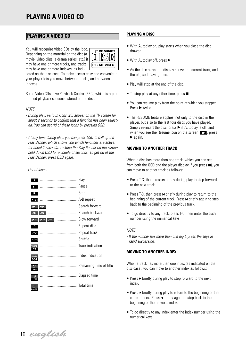 English, Playing a video cd | Philips DVD700/004 User Manual | Page 12 / 20