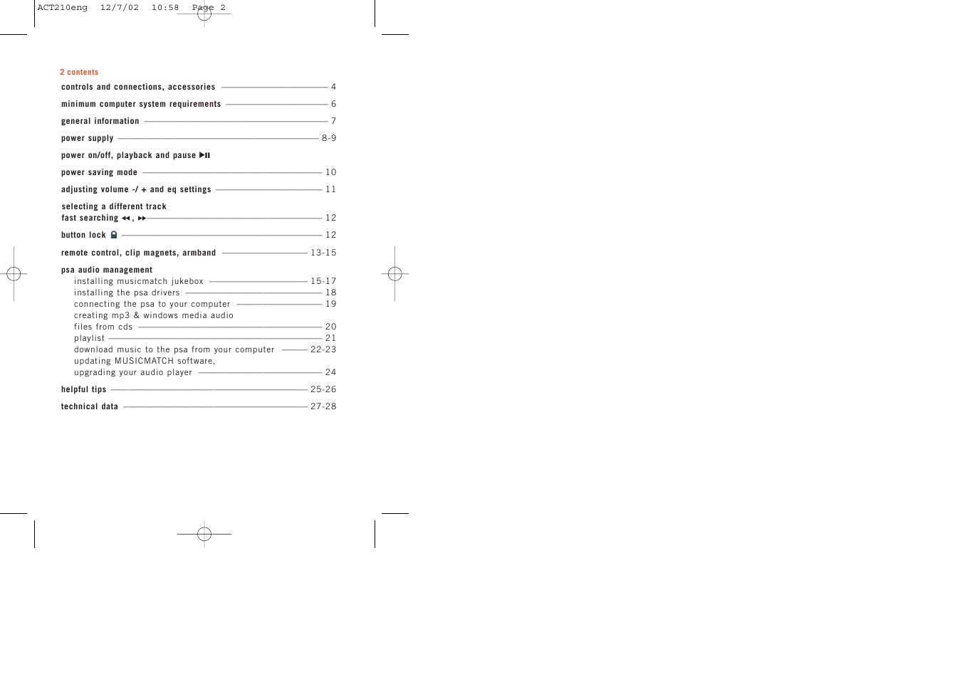 Philips ACT210 User Manual | Page 2 / 29