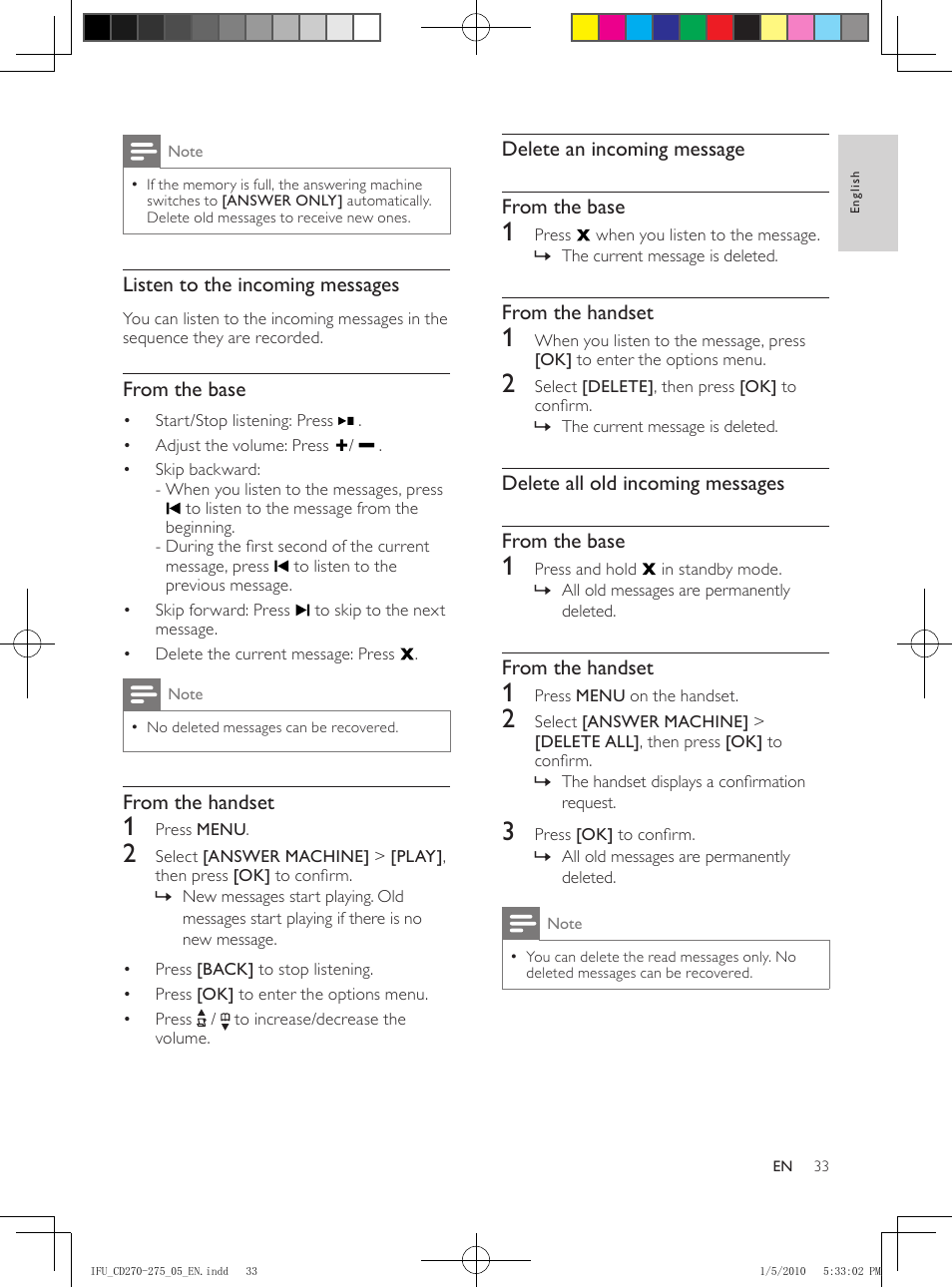 Announcements, Record an announcement, Listen to the announcement | Delete an announcement | Philips AQ95-56F-1224KR User Manual | Page 33 / 40