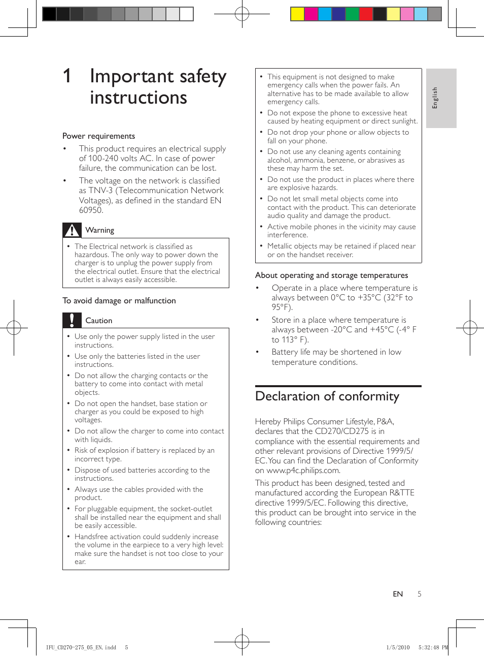 Declaration of conformity, Use gap standard compliance, Compliance with emf | Disposal of your old product and batteries, 1 important safety instructions | Philips AQ95-56F-1224KR User Manual | Page 5 / 40