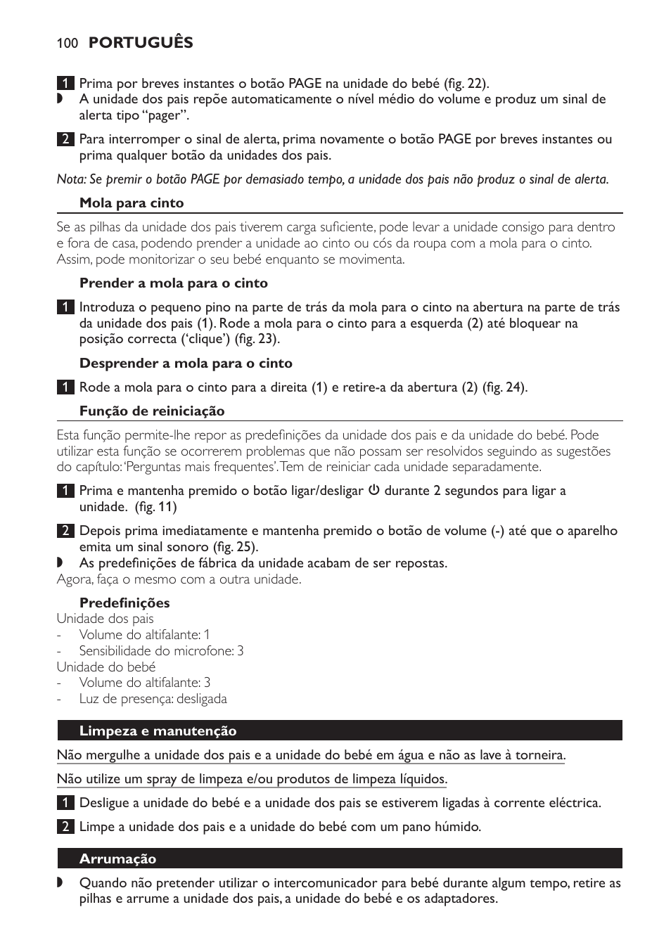 Mola para cinto, Prender a mola para o cinto, Desprender a mola para o cinto | Função de reiniciação, Predefinições, Limpeza e manutenção, Arrumação | Philips SCD497 User Manual | Page 100 / 124