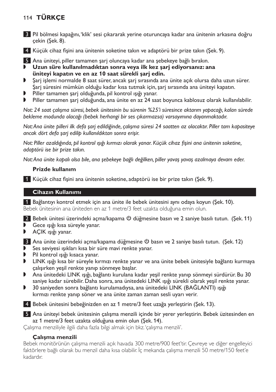 Prizde kullanım, Çalışma menzili, Cihazın kullanımı | Philips SCD497 User Manual | Page 114 / 124