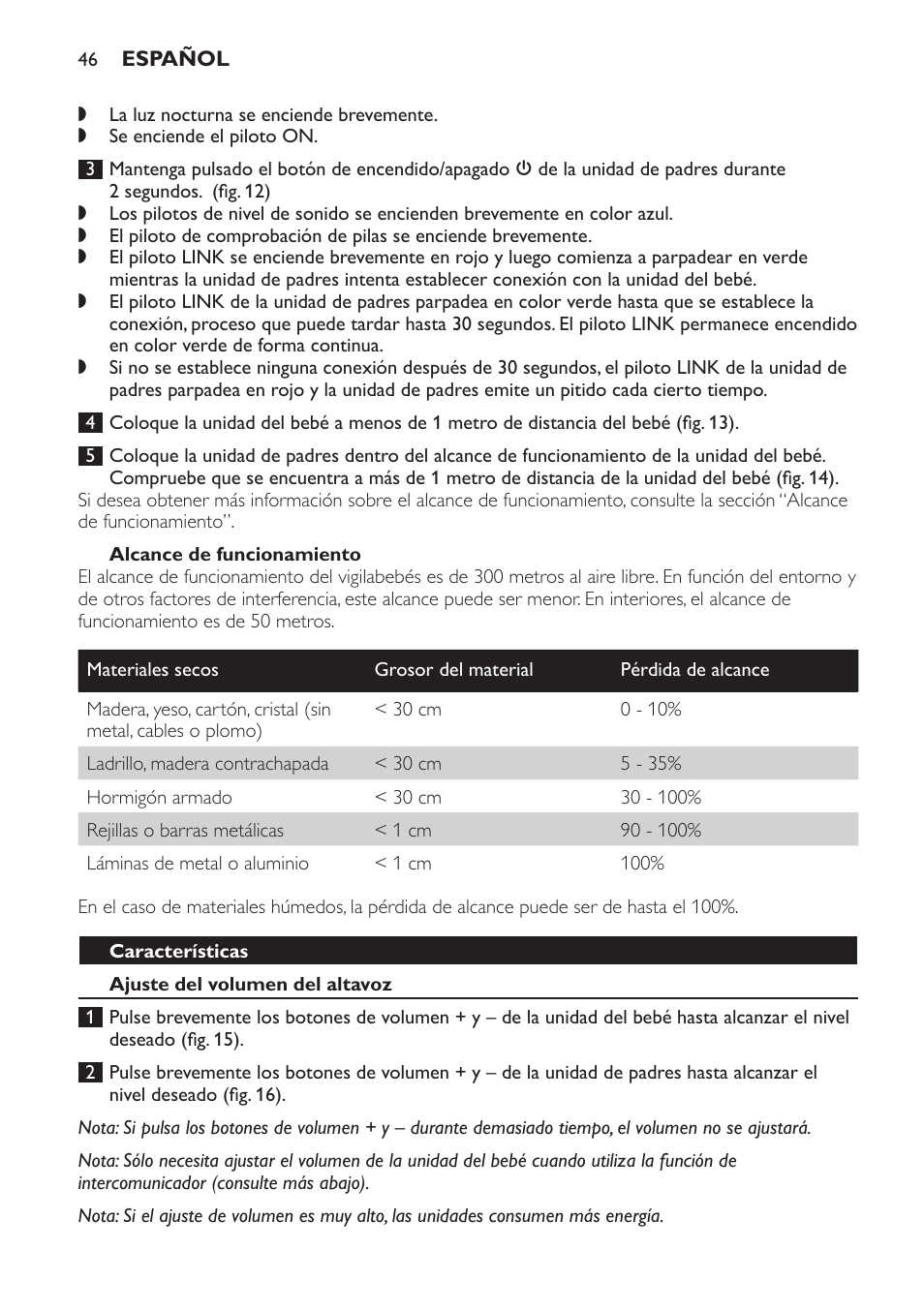 Alcance de funcionamiento, Características, Ajuste del volumen del altavoz | Philips SCD497 User Manual | Page 46 / 124