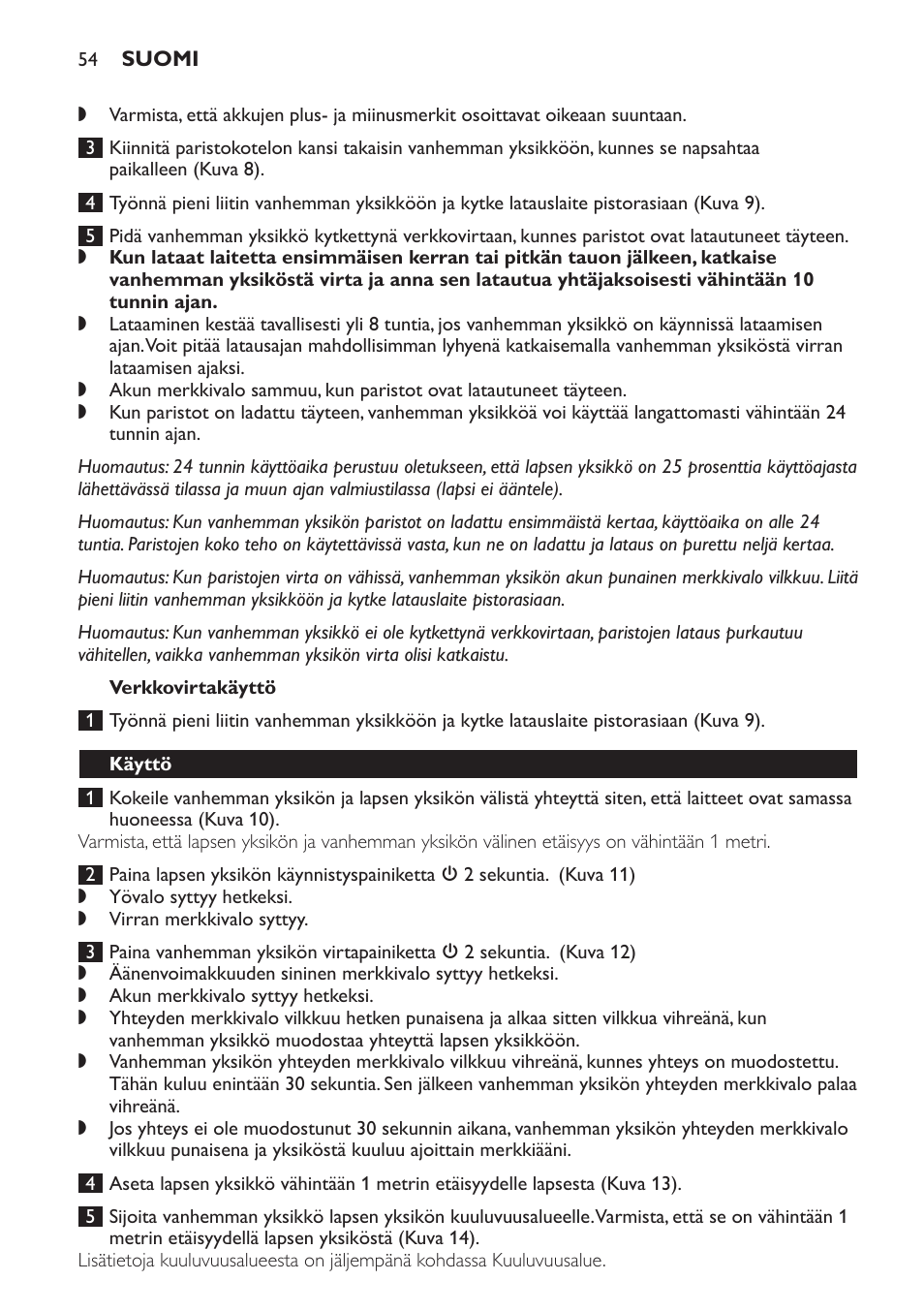 Verkkovirtakäyttö, Käyttö | Philips SCD497 User Manual | Page 54 / 124