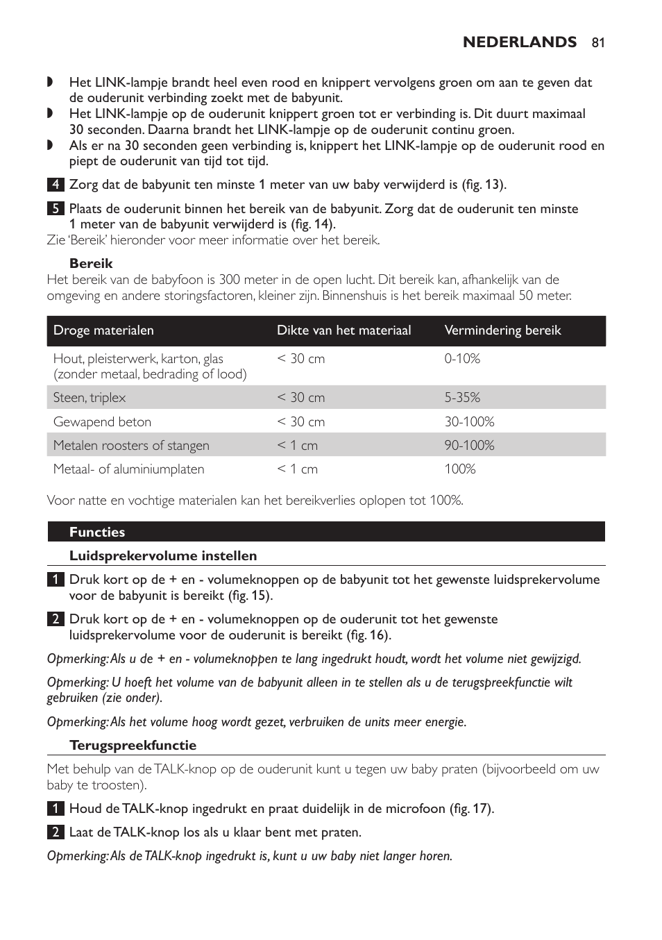 Bereik, Functies, Luidsprekervolume instellen | Terugspreekfunctie | Philips SCD497 User Manual | Page 81 / 124