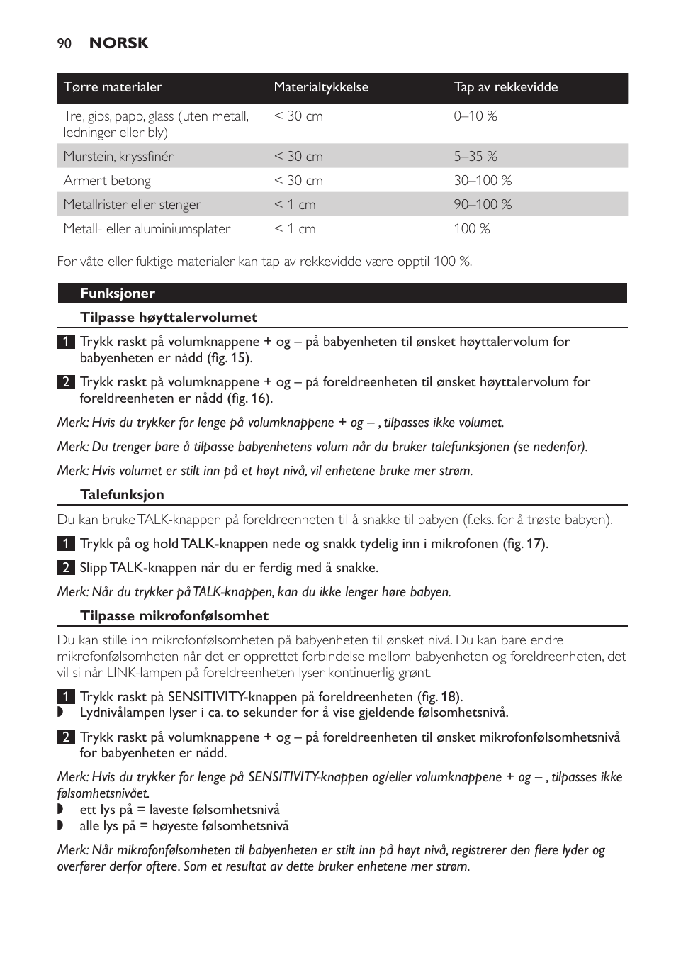Funksjoner, Tilpasse høyttalervolumet, Talefunksjon | Tilpasse mikrofonfølsomhet | Philips SCD497 User Manual | Page 90 / 124