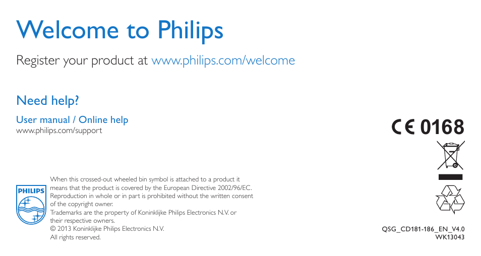 Welcome to philips, Need help | Philips CD186 User Manual | Page 12 / 12