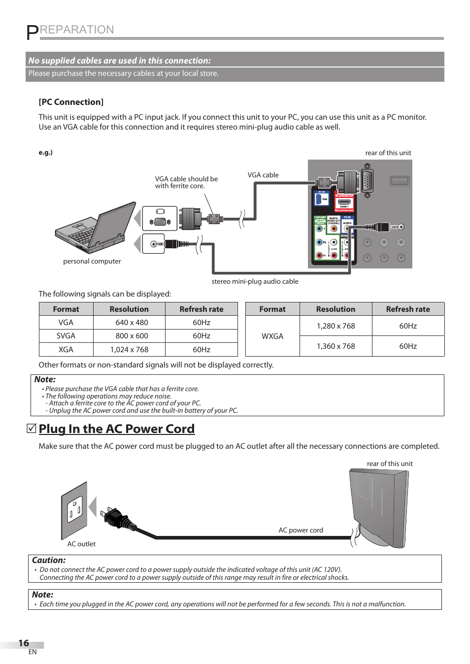 Reparation, Plug in the ac power cord | Philips Magnavox 19MD350B/F7 User Manual | Page 16 / 57