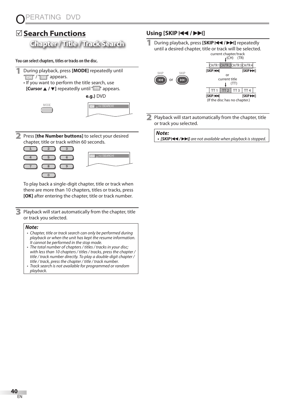 Perating dvd | Philips Magnavox 19MD350B/F7 User Manual | Page 40 / 57