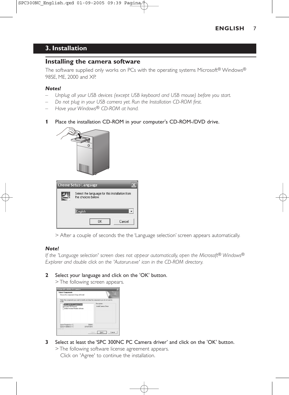 Installation installing the camera software | Philips SPC 300NC User Manual | Page 7 / 22