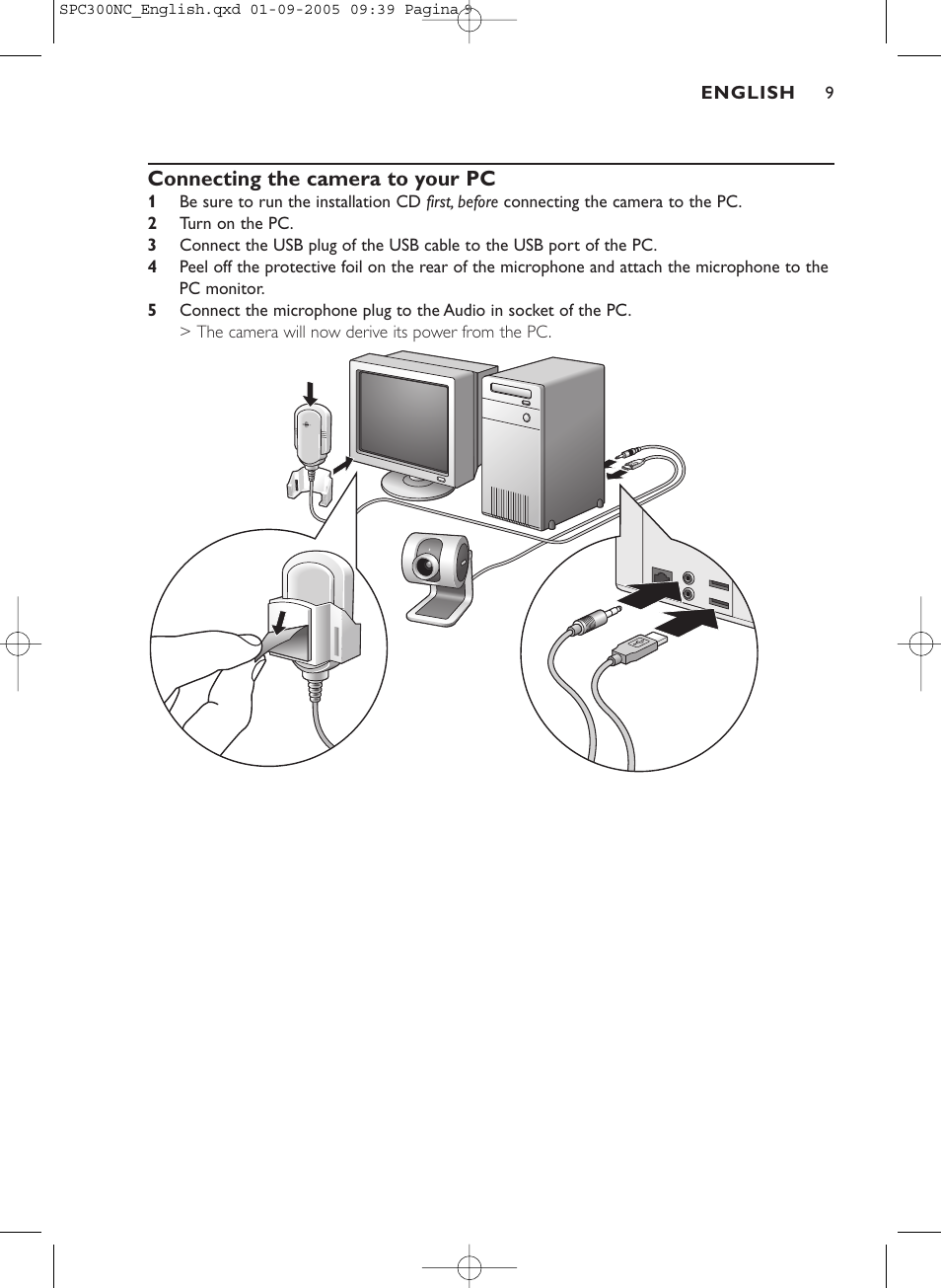 Connecting the camera to your pc | Philips SPC 300NC User Manual | Page 9 / 22