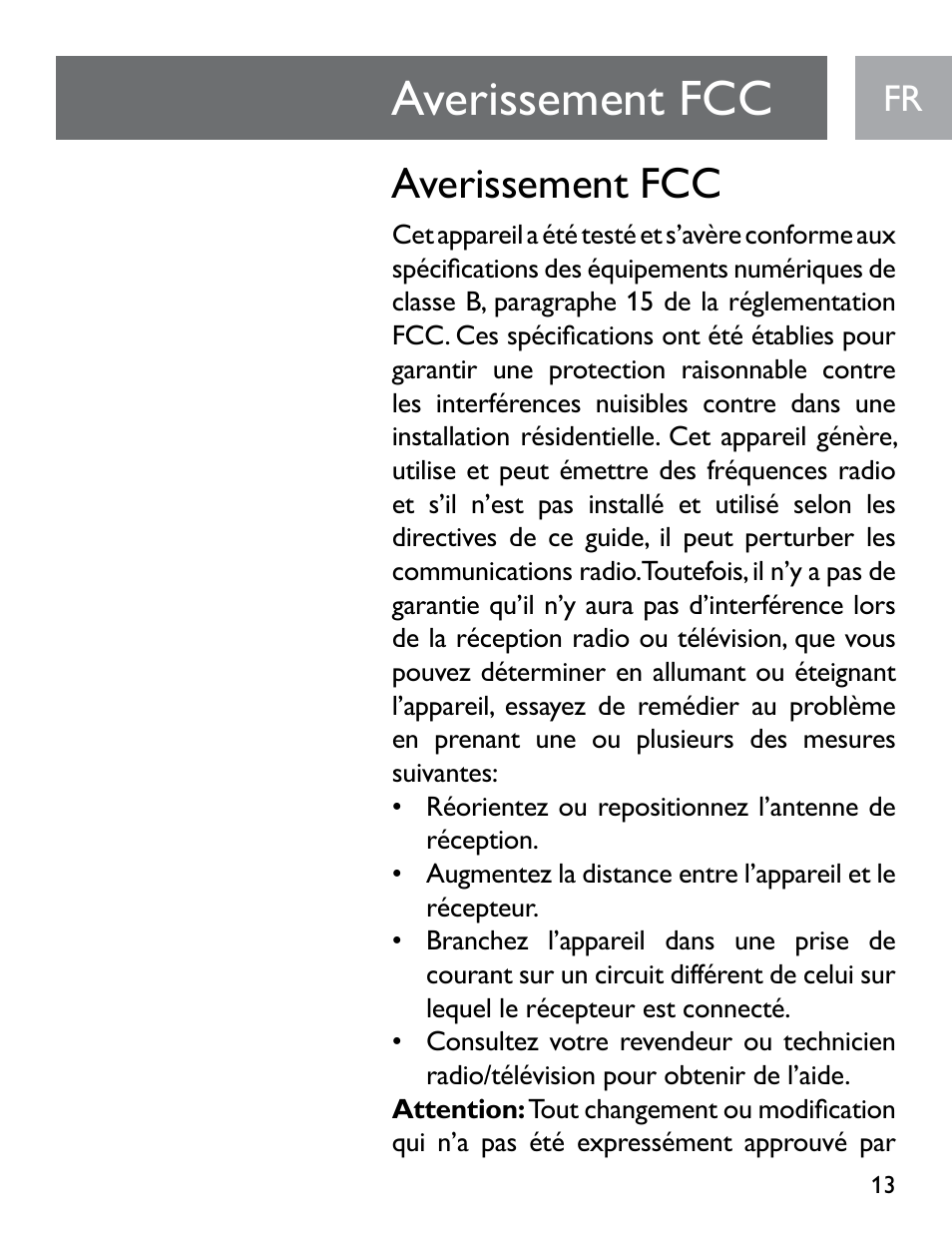 Averissement fcc | Philips SGP6031BB/27 User Manual | Page 13 / 22