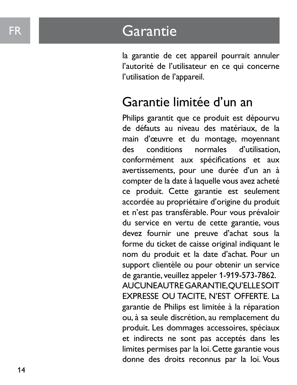 Garantie, Garantie limitée d’un an | Philips SGP6031BB/27 User Manual | Page 14 / 22