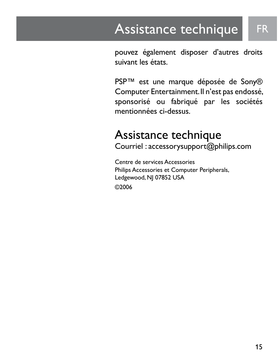 Assistance technique | Philips SGP6031BB/27 User Manual | Page 15 / 22