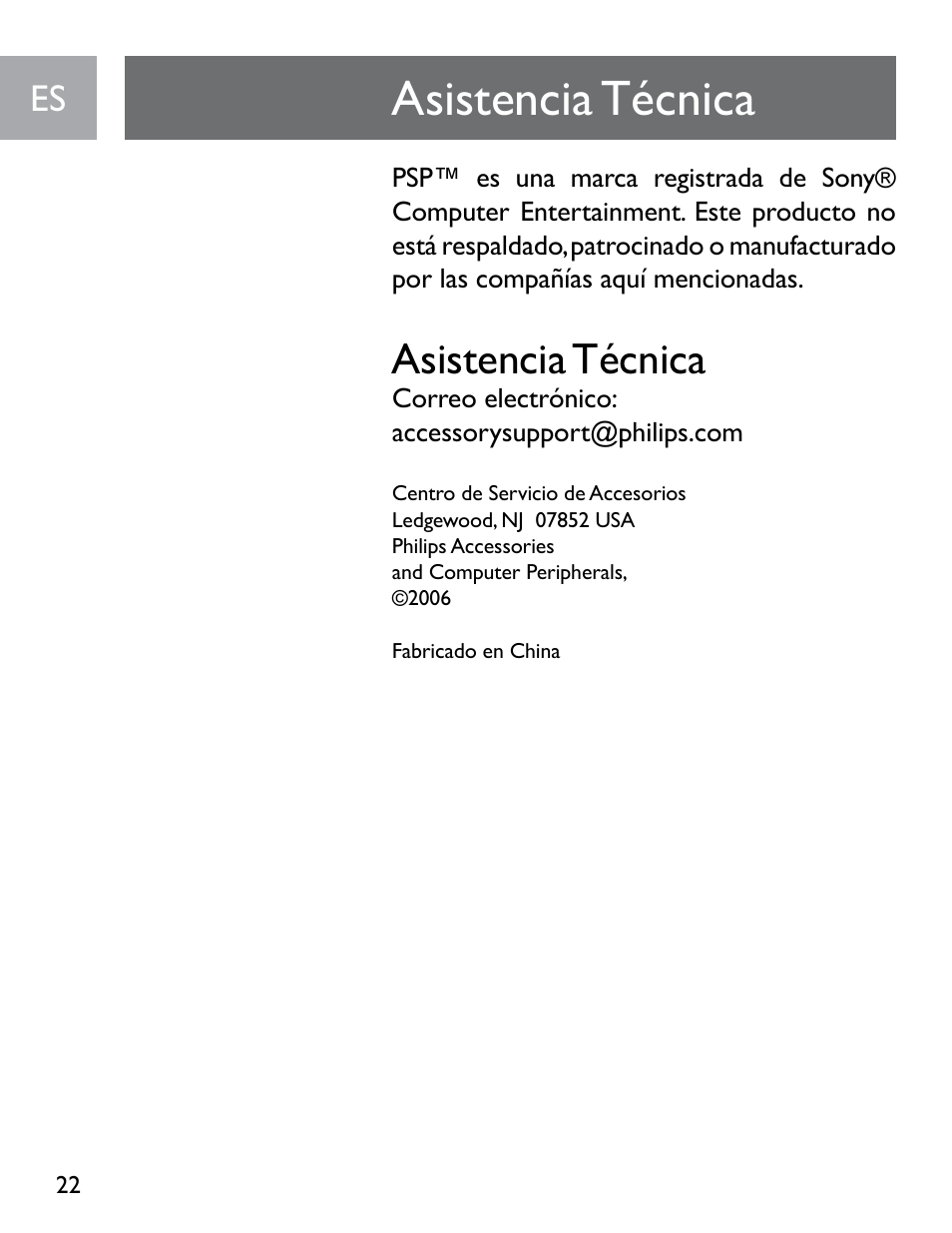 Asistencia técnica | Philips SGP6031BB/27 User Manual | Page 22 / 22