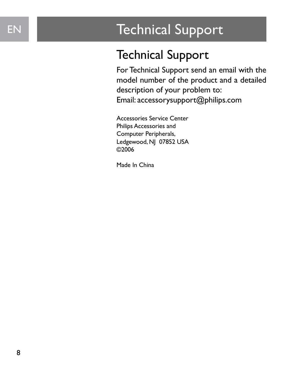 Technical support | Philips SGP6031BB/27 User Manual | Page 8 / 22