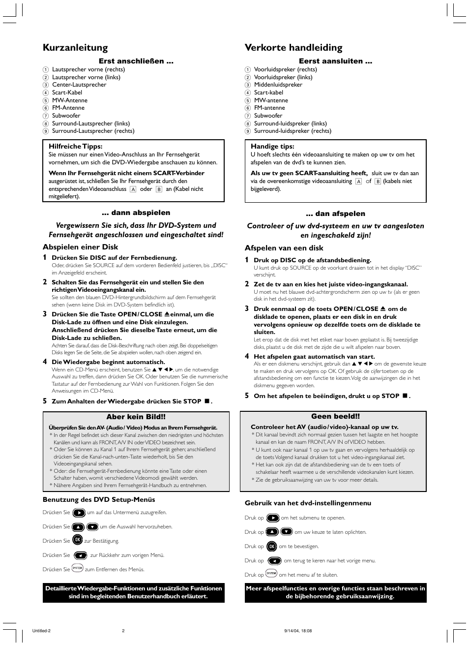 Kurzanleitung, Verkorte handleiding | Philips MX2500/01 User Manual | Page 4 / 8