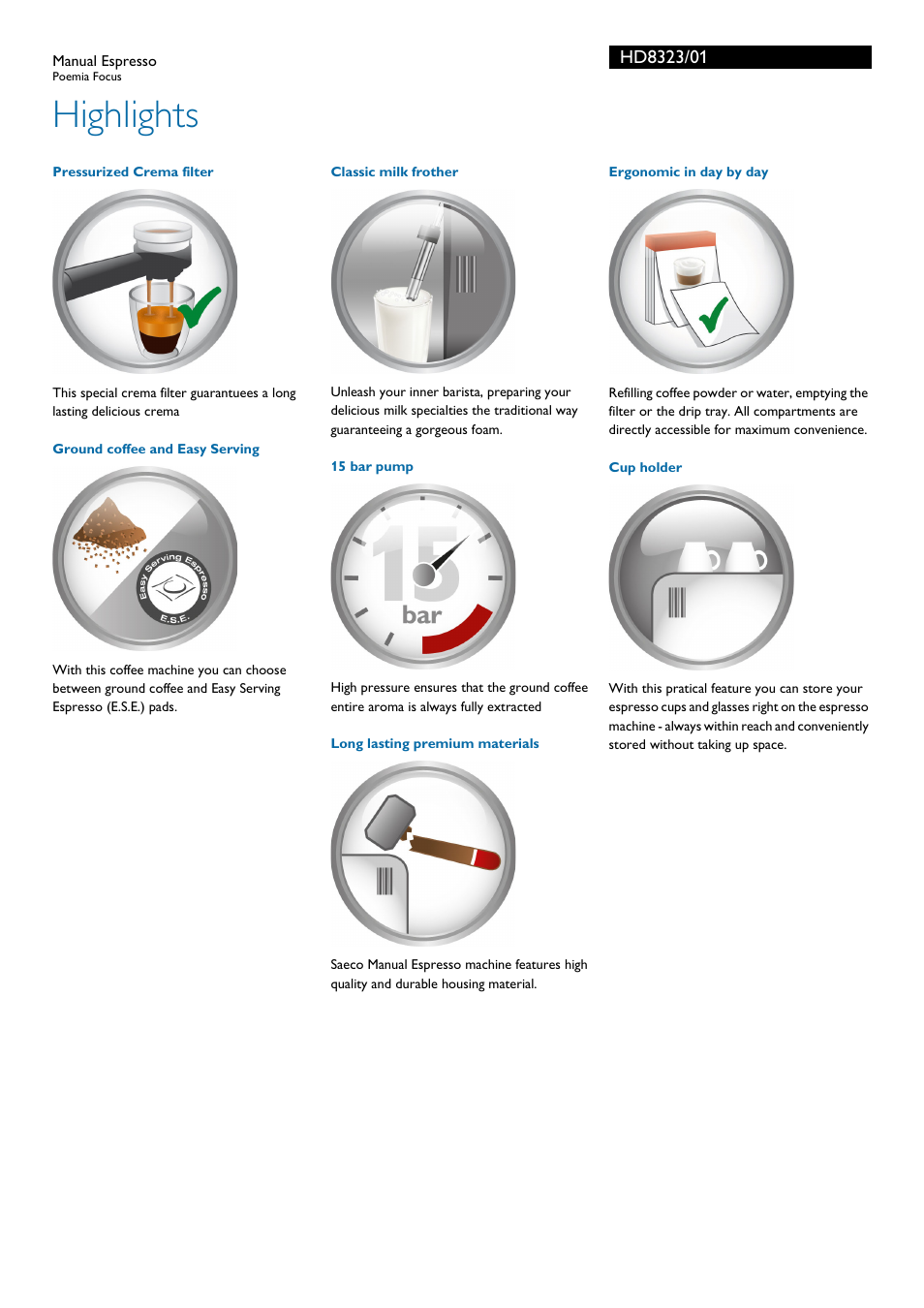 Highlights | Philips FOCUS HD8323/01 User Manual | Page 2 / 3