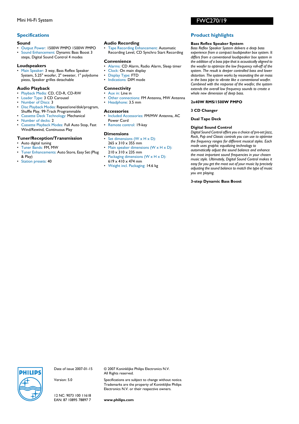 Philips FWC270 User Manual | Page 2 / 2
