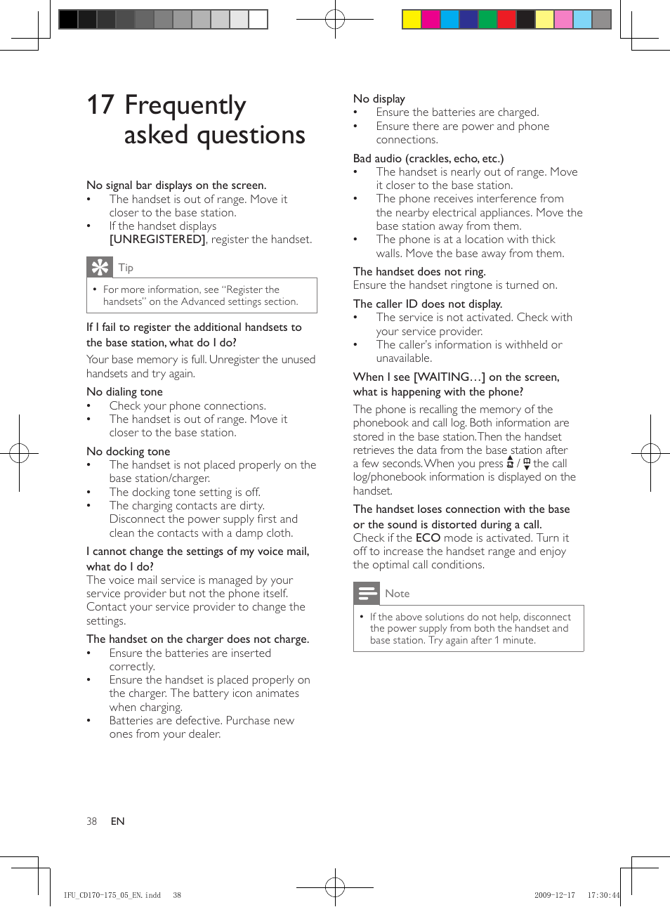 17 frequently asked questions | Philips CD175 User Manual | Page 38 / 40