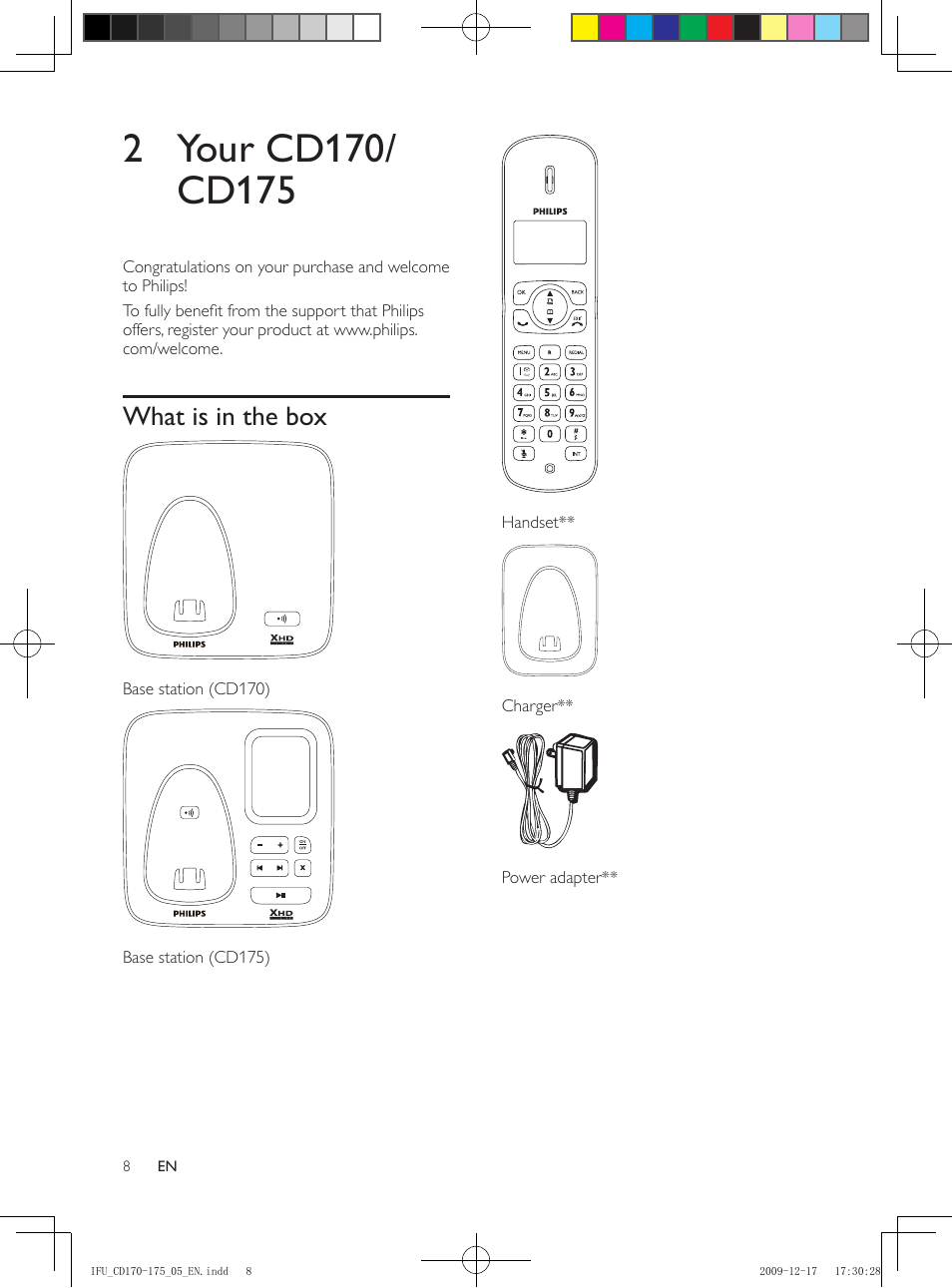 2 your cd170/cd175, What is in the box | Philips CD175 User Manual | Page 8 / 40