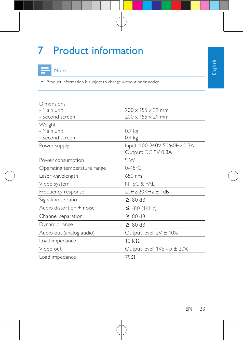 7 product information | Philips PD7012 User Manual | Page 25 / 26