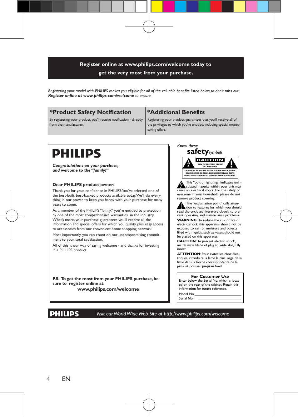 Safety, Product safety notification *additional benefits, Proof of purchase | Product safety notification, Additional benefits | Philips PD7012 User Manual | Page 6 / 26