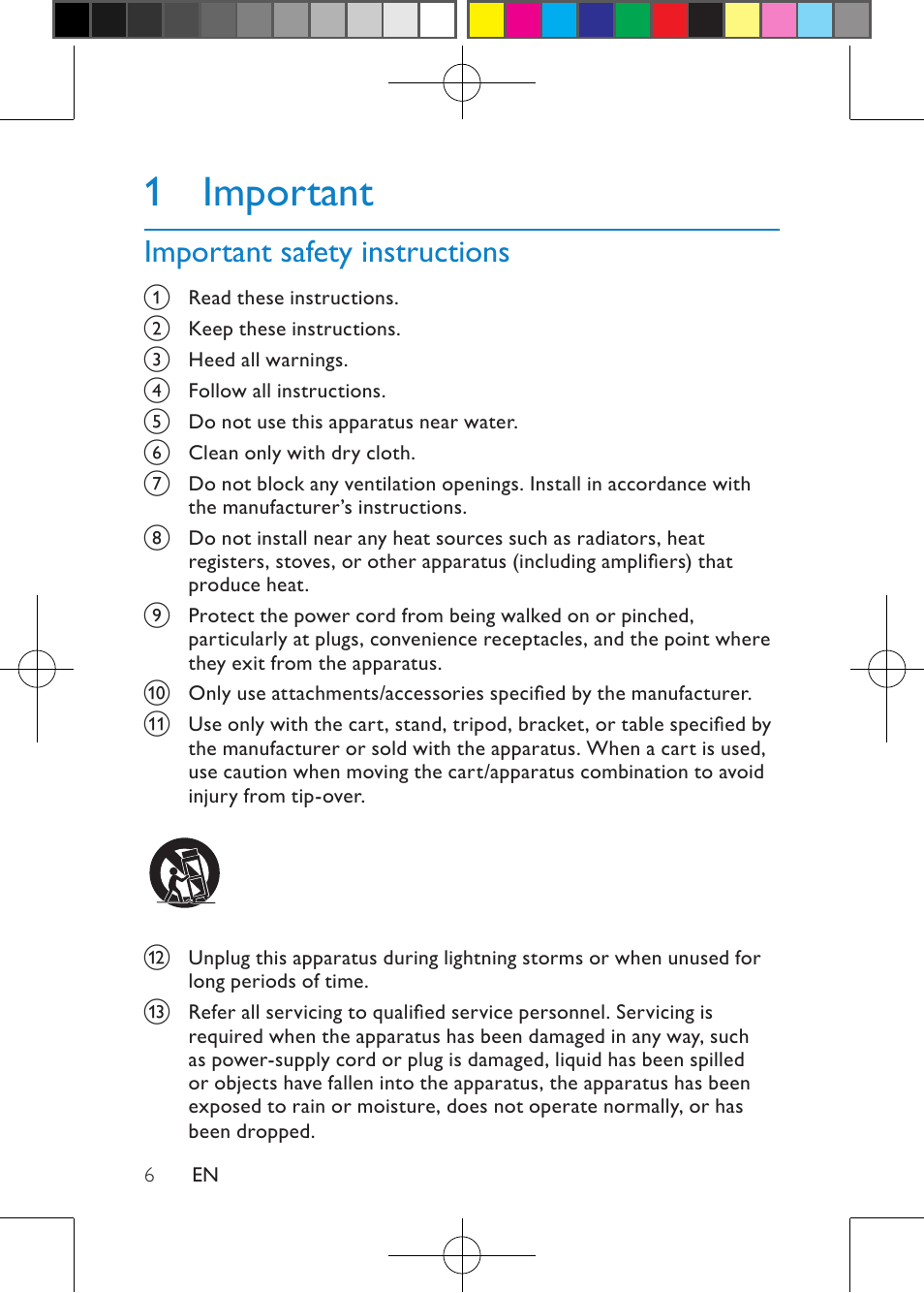 1 important, Important safety instructions | Philips PD7012 User Manual | Page 8 / 26