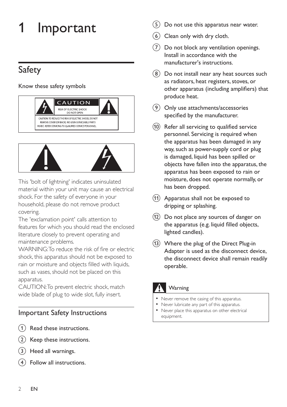 1 important, Safety, Safety 2 | Philips SBT75/37 User Manual | Page 3 / 11