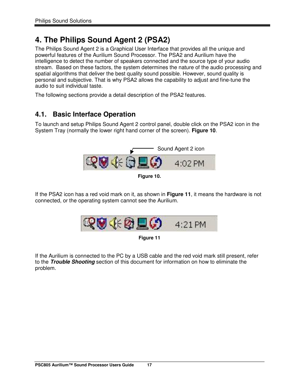 The philips sound agent 2 (psa2), Basic interface operation | Philips AURILIUM PSC805 User Manual | Page 22 / 46