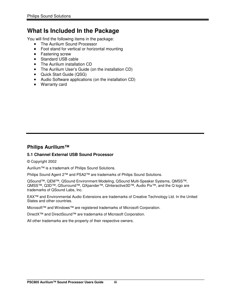 What is included in the package | Philips AURILIUM PSC805 User Manual | Page 3 / 46